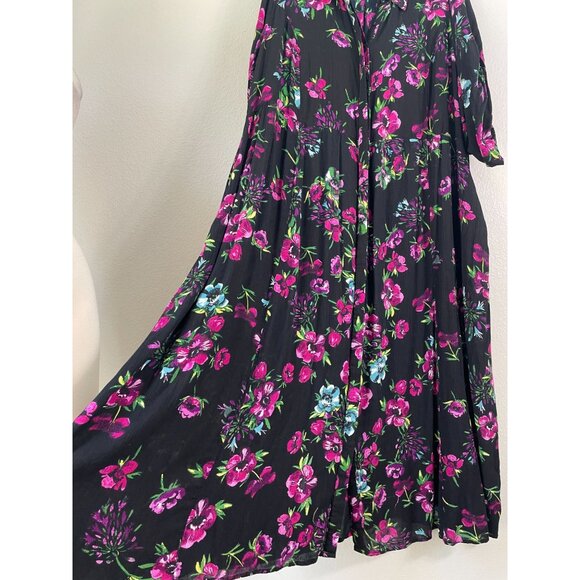 Woman Within Plus 28W Black Floral Long Button Up Maxi Dress Roll Tab Sleeve - Picture 7 of 9